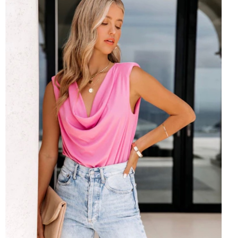 NWT Vici collection Dearie Cowl Neck Padded Bodysuit pink size SMALL
